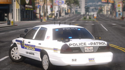 A retro police car with a Whelen Patriot lightbar, created by Othrin for FiveM