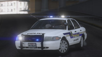 A Crown Victoria police car with a Whelen Patriot lightbar, designed for use in FiveM with NON-ELS technology